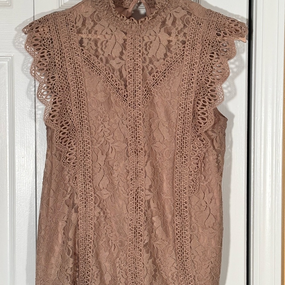 Cable & Gauge Lace Skirt in Tan